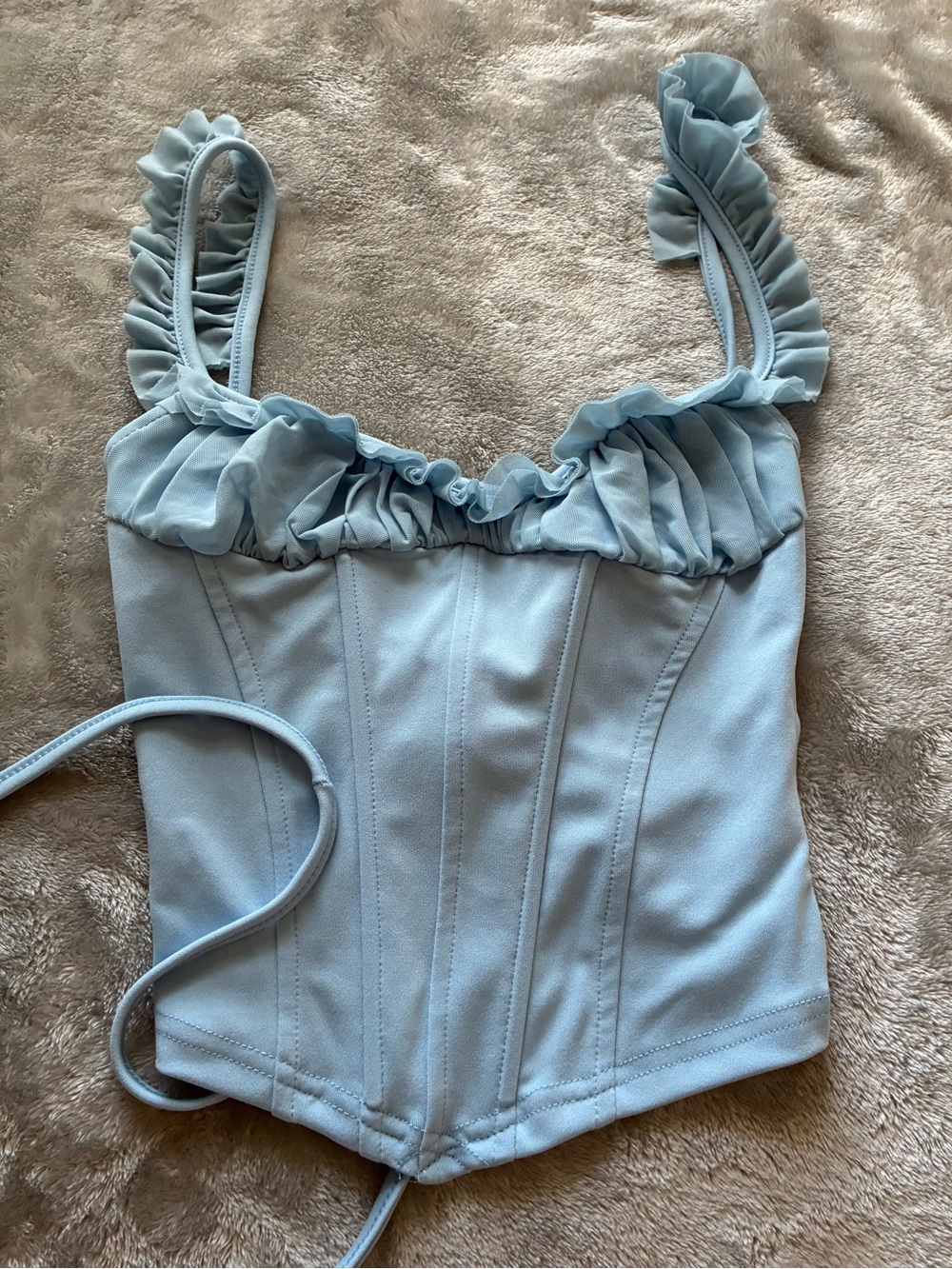SHEIN Light Blue Ruffle Corset Crop Top